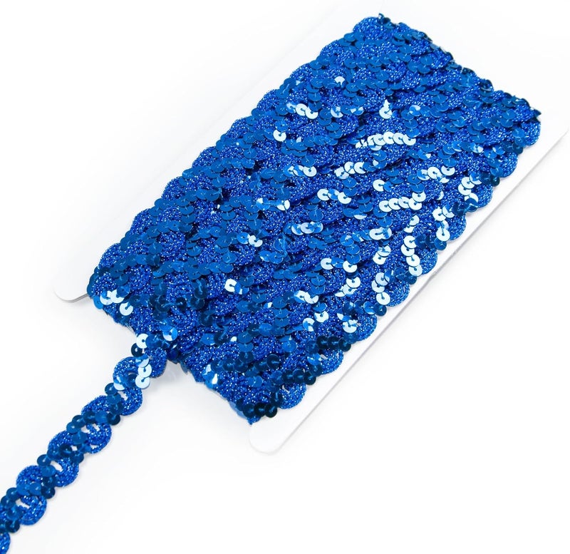 TACOLO Sequin Ribbon Trim 24 Yards Flat Glitter Ribbon, 2 Rolls Sequins Beaded Lace Trim for Sewing, DIY Crafts, Clothing, Embellishments (Deep Blue) - Image 1